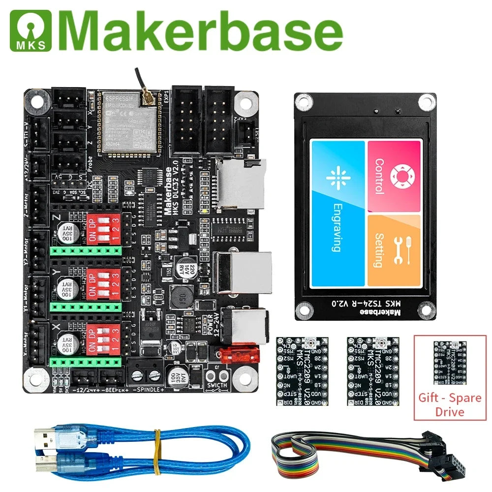 Makerbase MKS DLC32 Grbl Controller for Laser & CNC, ESP32 WiFi & TS35/24 Touch Screen, High-Precision for Engraving Machines