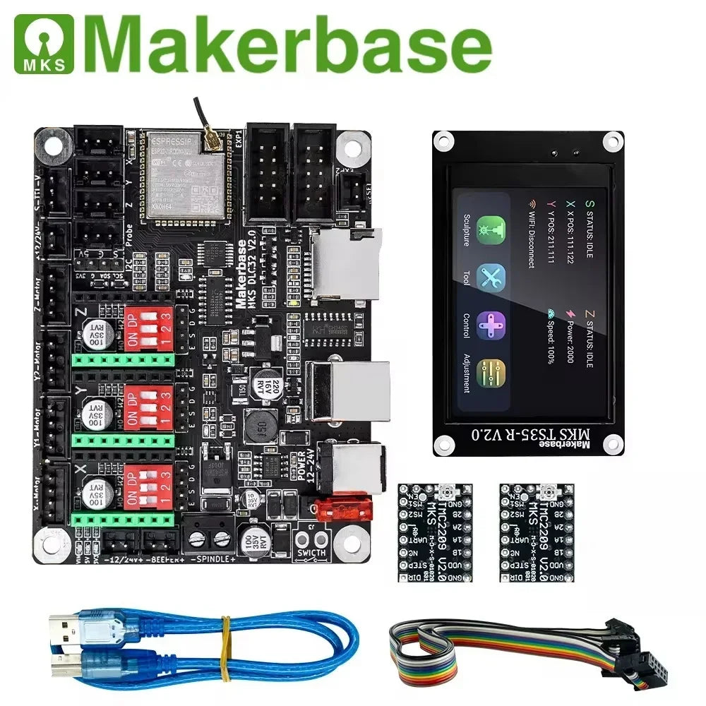 Makerbase MKS DLC32 Grbl Controller for Laser & CNC, ESP32 WiFi & TS35/24 Touch Screen, High-Precision for Engraving Machines