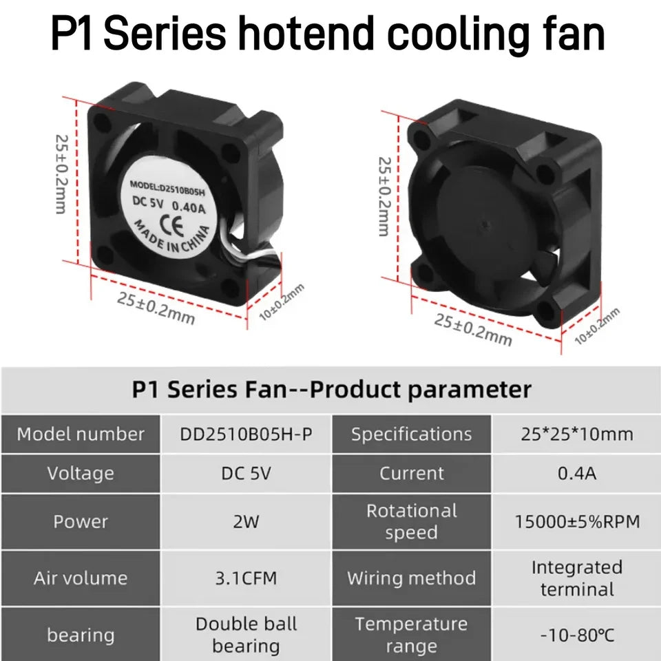 For Bambu Lab P1 Series High Quality Cooling Fan 2510 High Speed Cooler Fans Fit Bamboo bambu lab P1P P1S 3D Printer Accessories