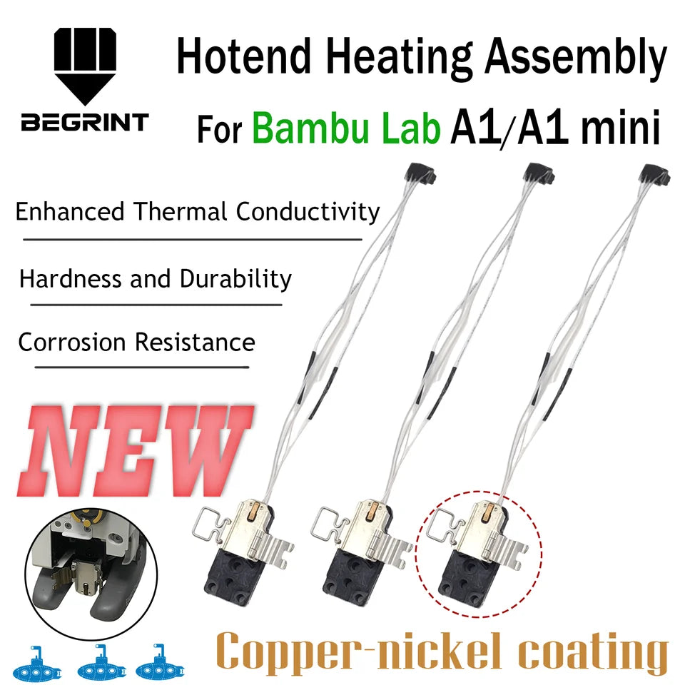 Upgrade Hotend Heating Assembly For Bambu Lab A1/A1 mini Nickel Plated Copper Nozzle Mounting Components for Bambu lab A1 mini