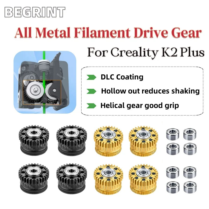 For Creality K2 Plus Extruder All Metal Filament Drive Gear For Creality K2 Plus Nickel Plated DLC Coating High Hardness Wear