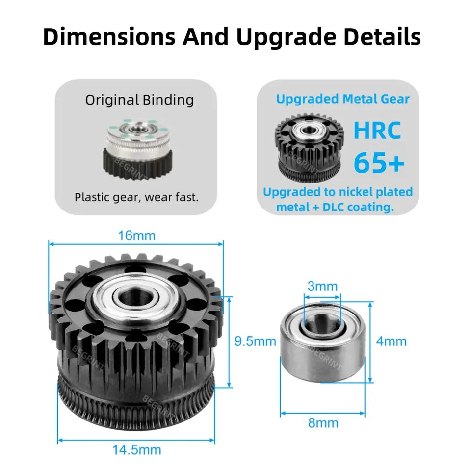 For Creality K2 Plus Extruder All Metal Filament Drive Gear For Creality K2 Plus Nickel Plated DLC Coating High Hardness Wear