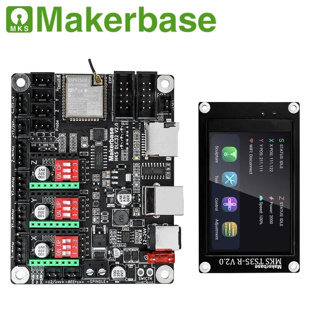 Makerbase MKS DLC32 Grbl Controller for Laser & CNC, ESP32 WiFi & TS35/24 Touch Screen, High-Precision for Engraving Machines