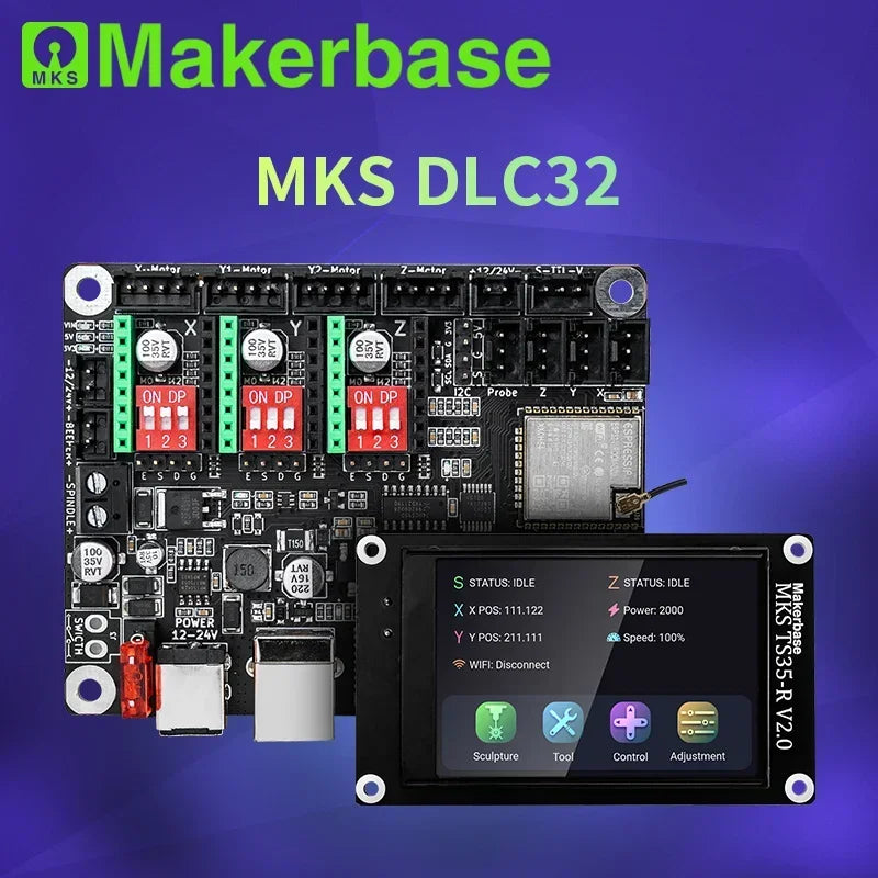 Makerbase MKS DLC32 Grbl Controller for Laser & CNC, ESP32 WiFi & TS35/24 Touch Screen, High-Precision for Engraving Machines