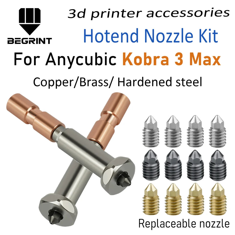 For Anycubic Kobra 3 Max Nozzle Copper Brass Hardened Steel Replace Nozzle Print Head For Anycubic Kobra 3 Max Combo Accessories
