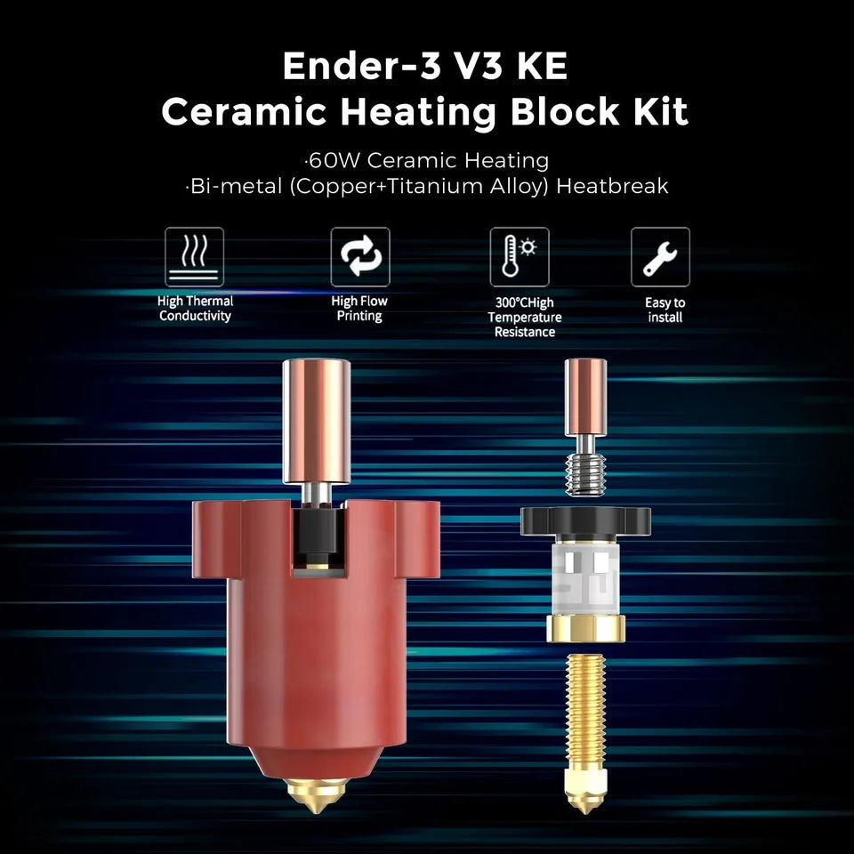 For Creality Ender-3 V3 KE Hotend Upgrade heating head Kit |Ceramic Heating Block &  High Thermal Conductivity Nozzle